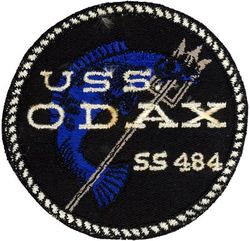 SS-484 USS Odax
Namesake. The odax, a brilliantly colored parrot fish belonging to the family Scaridae
Builder. Portsmouth Naval Shipyard, Kittery, ME
Laid down. 4 Dec 1944
Launched. 10 Apr 1945
Commissioned. 11 Jul 1945
Decommissioned. 8 Jul 1972
Stricken. 8 Jul 1972
Fate. Transferred to Brazil, 8 Jul 1972 
Class and type. Tench-class diesel-electric submarine
Displacement:	
1,570 tons (1,595 t) surfaced 
2,414 tons (2,453 t) submerged 
Length. 311 ft 8 in (95.00 m) 
Beam. 27 ft 4 in (8.33 m) 
Draft. 17 ft (5.2 m) maximum 
Propulsion:	
4 × Fairbanks-Morse Model 38D8-⅛ 10-cylinder opposed piston diesel engines driving electrical generators
2 × 126-cell Sargo batteries
2 × low-speed direct-drive Elliott electric motors
two propellers 
5,400 shp (4.0 MW) surfaced
2,740 shp (2.0 MW) submerged
Speed. 20.25 knots (38 km/h) surfaced; 8.75 knots (16 km/h) submerged 
Range. 11,000 nautical miles (20,000 km) surfaced at 10 knots (19 km/h) 
Endurance. 48 hours at 2 knots (3.7 km/h) submerged; 75 days on patrol
Test depth. 400 ft (120 m) 
Complement. 10 officers, 71 enlisted 
Armament:	
10 × 21-inch (533 mm) torpedo tubes, 6 forward, 4 aft)
28 torpedoes
1 × 5-inch (127 mm) / 25 caliber deck gun
Bofors 40 mm and Oerlikon 20 mm cannon

