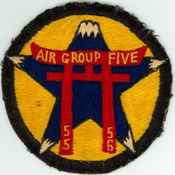 Carrier Air Group 5 (CVG-5)
Established as Carrier Air Group FIVE (CVG-5) on 15 Feb 1943. Redesignated Attack Carrier Air Group FIVE (CVAG-5) on 15 Nov 1946; Carrier Air Group FIVE (CVG-5) on 1 Sep 1948; Carrier Air Wing FIVE (CVW-5) on 20 Dec 1963-.
