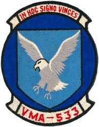 Marine Attack Squadron 533  (VMA-533)
VMA-533 "Nighthawks"
1959-1965 1st Design
A4D-2 (A-4B); A4D-2N (A-4C) Skyhawk 
Translation: IN HOC SIGNO VINCES = In This Sign You Shall Conquer.
