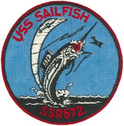 SSR-572 Sailfish
SS-572 USS Sailfish
Namesake. Sailfish, marine fish in the genus Istiophorus, which belong to Istiophoridae (marlins)
Ordered. 10 Mar 1951
Builder. Portsmouth Naval Shipyard, Kittery, ME
Laid down. 8 Dec 1953
Launched. 8 Sep 1955
Commissioned. 14 Apr 1956, as SSR-572
Decommissioned. 29 Sep 1978
Reclassified. SS-572 (Attack submarine), 3 Feb 1961
Stricken . 30 Sep 1978
Fate. Sunk as target, May 2007
Class and type. Sailfish-class submarine
Displacement:
2,030 long tons (2,063 t) light
2,334 long tons (2,371 t) surfaced
3,168 long tons (3,219 t) submerged
Length. 350 ft (110 m)
Beam. 29 ft 1 in (8.86 m)
Draft. 16 ft 4 in (5 m)
Propulsion. Diesel-electric, 2 screws
Speed. 20.5 knots (38.0 km/h; 23.6 mph) surfaced; 15 knots (28 km/h; 17 mph) submerged
Complement. 95 officers and men
Armament. 6 × 21 inch (533 mm) torpedo tubes
