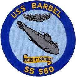 SS-580 USS Barbel 
Class and type: Barbel-class diesel-electric submarine
Ordered: 24 Aug 1955
Builder:	Portsmouth Naval Shipyard, Kittery, Maine
Laid down: 18 May 1956
Launched: 19 Jul 1958
Commissioned: 17 Jan 1959
Decommissioned: 4 Dec 1989
Struck: 17 January 1990
Fate: Sunk as a target 30 Jan 2001

