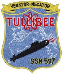 SSN-597 USS Tullibee
 Namesake. Tullibee, is a North American species of freshwater whitefish in the family Salmonidae
Builder. General Dynamics Electric Boat
Awarded. 15 Nov 1957
Laid down. 26 May 1958
Launched. 27 Apr 1960
Commissioned. 	9 Nov 1960
Decommissioned. 25 Jun 1988
Stricken	. 25 Jun 1988
Motto. Venator-Necator (Latin: "Hunter-Killer")
Fate. Entered Ship-Submarine Recycling Program, 5 Jan 1995
Type. Tullibee Class Nuclear Attack Submarine 
Displacement:	
2,316 long tons (2,353 t) surfaced
2,607 long tons (2,649 t) submerged
Length. 	273 ft (83 m)
Beam. 23 ft 7 in (7.19 m)
Draft. 21 ft (6.4 m)
Propulsion. S2C reactor, turbo-electric, 2,500 hp (1,900 kW)
Speed. 13 knots (24 km/h; 15 mph) surfaced, 14.8 knots (27.4 km/h; 17.0 mph) submerged
Complement. 6 officers and 60 enlisted
Armament. 4 × 21 in (533 mm) torpedo tubes


