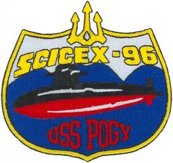 SSN-647 USS Pogy SCIENTIFIC ICE EXPEDITION 1996
Namesake. The pogy, a forage fish of the genera Brevoortia and Ethmidium
Awarded. 23 March 1963
Builder. New York Shipbuilding Corporation, Camden, NJ; Ingalls Shipbuilding, Pascagoula, MS
Laid down. 5 May 1964
Launched. 3 Jun 1967
Commissioned. 15 May 1971
Decommissioned. 11 Jun 1999
Stricken. 11 Jun 1999
Homeport. Final Homeport San Diego, CA
Motto. No Ka Oi
Honors and awards. Various Unit Commendations, Expeditionary and Battle Efficiency Awards
Fate. Scrapping via Ship and Submarine Recycling Program completed 12 April 2000
Class and type. Sturgeon-class submarine
Displacement:	
3,975 long tons (4,039 t) light
4,263 long tons (4,331 t) full
288 long tons (293 t) dead
Length. 	292 ft (89 m)
Beam. 32 ft (9.8 m)
Draft. 29 ft (8.8 m)
Installed power. 15,000 shaft horsepower (11.2 megawatts)
Propulsion. One S5W nuclear reactor, two steam turbines, one screw
Speed: 15 knots (28 km/h; 17 mph) surfaced; 25 knots (46 km/h; 29 mph) submerged
Test depth. 1,300 ft (396 m)
Complement. 14 officers, 95 men
Armament. 4 × 21-inch (533 mm) torpedo tubes
Mark 48 torpedoes
UGM-84A/C Harpoon missiles
Mark 60 CAPTOR mines
Mark 61 mines
Mark 67 Submarine Launched Mobile Mines
Various small arms and grenade launchers

