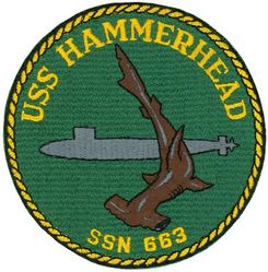SSN-663 USS Hammerhead NORTH POLE ICE EXERCISE 1970
Namesake. The sea devil (Manta birostria), also known as the manta ray and devil ray
Ordered. 28 May 1964
Builder. Newport News Shipbuilding and Dry Dock Company, Newport News, Virginia
Laid down. 12 Apr 1966
Launched. 5 Oct 1967
Commissioned. 30 Jan 1969
Decommissioned. 16 Oct 1991
Stricken	. 6 Oct 1991
Fate. Scrapping via Ship and Submarine Recycling Program begun 1 Mar 1998, completed 7 Sep 1999
Class and type. Sturgeon-class attack submarine
Displacement:	
3,860 long tons (3,922 t) light
4,268 long tons (4,336 t) full
408 long tons (415 t) dead
Length. 292 ft 3 in (89.08 m)
Beam. 31 ft 8 in (9.65 m)
Draft. 28 ft 8 in (8.74 m)
Installed power. 15,000 shaft horsepower (11.2 megawatts)
Propulsion. One S5W nuclear reactor, two steam turbines, one screw
Speed:	
15 knots (28 km/h; 17 mph) surfaced
25 knots (46 km/h; 29 mph) submerged
Test depth. 1,300 feet (400 meters)
Complement. 108
Armament. 4 × 21-inch (533 mm) torpedo tubes

