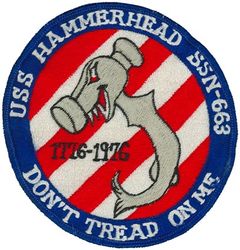 SSN-663 USS Hammerhead Morale
Namesake. The sea devil (Manta birostria), also known as the manta ray and devil ray
Ordered. 28 May 1964
Builder. Newport News Shipbuilding and Dry Dock Company, Newport News, Virginia
Laid down. 12 Apr 1966
Launched. 5 Oct 1967
Commissioned. 30 Jan 1969
Decommissioned. 16 Oct 1991
Stricken	. 6 Oct 1991
Fate. Scrapping via Ship and Submarine Recycling Program begun 1 Mar 1998, completed 7 Sep 1999
Class and type. Sturgeon-class attack submarine
Displacement:	
3,860 long tons (3,922 t) light
4,268 long tons (4,336 t) full
408 long tons (415 t) dead
Length. 292 ft 3 in (89.08 m)
Beam. 31 ft 8 in (9.65 m)
Draft. 28 ft 8 in (8.74 m)
Installed power. 15,000 shaft horsepower (11.2 megawatts)
Propulsion. One S5W nuclear reactor, two steam turbines, one screw
Speed:	
15 knots (28 km/h; 17 mph) surfaced
25 knots (46 km/h; 29 mph) submerged
Test depth. 1,300 feet (400 meters)
Complement. 108
Armament. 4 × 21-inch (533 mm) torpedo tubes


