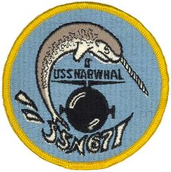 SSN-671 USS Narwhal
Namesake. Narwhal, a gray and white arctic whale with a unicorn-like, ivory tusk
Ordered. 28 July 1964
Builder.	General Dynamics Electric Boat, Groton, Connecticut
Laid down. 17 January 1966
Launched. 9 September 1967
Commissioned. 12 July 1969
Decommissioned. 1 July 1999
Stricken	. 1 July 1999
Fate. Scrapped
Class and type. Narwhal class submarine
Displacement:	
4,948 long tons (5,027 t) light
5,293 long tons (5,378 t) full
Length. 	314 ft 8 in (95.91 m)
Beam. 33 ft (10 m)[2]
Draft. 29 ft (8.8 m)
Propulsion:	
1 × S5G pressurized water reactor
1 × steam turbine, 17,000 shp (13,000 kW)[1]
1 shaft
Speed. 20 knots (surfaced): 25 knots (submerged)
Complement. 12 officers, 95 enlisted
Armament:	
4 × 21 in (533 mm) torpedo tubes capable of launching:
SUBROC
Mark 37 torpedoes
Mark 45 torpedoes
Mark 48 ADCAP torpedoes
Mines
Tomahawk missiles
Harpoon missiles

