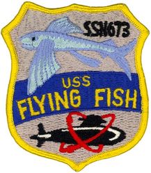 SSN-673 USS Flying Fish
Namesake. The flying fish
Ordered. 15 Jul 1966
Builder.	Electric Boat Division of General Dynamics Corporation at Groton, CT
Laid down. 30 Jun 1967
Launched. 17 May 1969
Commissioned. 29 Apr 1970
Decommissioned. 16 May 1996
Stricken	. 16 May 1996
Honors and awards. Marjorie Sterrett Battleship Fund Award for U.S. Atlantic Fleet 1976
Fate. Scrapping via Ship and Submarine Recycling Program completed 15 Oct 1996
Class and type. Sturgeon-class attack submarine
Displacement:	
3,978 long tons (4,042 t) light
4,270 long tons (4,339 t) full
292 long tons (297 t) dead
Length. 292 ft 3 in (89.08 m)
Beam. 31 ft 8 in (9.65 m)
Draft. 28 ft 8 in (8.74 m)
Installed power.	15,000 shaft horsepower (11.2 megawatts)
Propulsion. One S5W nuclear reactor, two steam turbines, one screw
Speed:	
15 knots (28 km/h; 17 mph) surfaced
25 knots (46 km/h; 29 mph) submerged
Test depth. 1,300 feet (396 meters)
Complement. 109 (14 officers, 95 enlisted men)
Armament. 4 × 21-inch (533 mm) torpedo tubes

