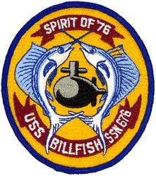 SSN-676 USS Billfish
Namesake. Billfish, a name used for any fish, such as gar or spearfish, with bill-shaped jaws
Ordered. 15 Jul 1966
Builder.	The Electric Boat Division of General Dynamics Corporation, Groton, Connecticut
Laid down. 20 Sep 1968
Launched. 1 May 1970
Commissioned. 12 Mar 1971
Decommissioned. 1 Jul 1999
Stricken	. 1 Jul 1999
Motto. Spirit of 76
Fate. Scrapping via Ship and Submarine Recycling Program completed 26 Apr 2000
Class and type. Sturgeon-class attack submarine
Displacement:	
3,978 long tons (4,042 t) light
4,270 long tons (4,339 t) full
292 long tons (297 t) dead
Length.	292 ft 3 in (89.08 m)
Beam. 31 ft 8 in (9.65 m)
Draft. 28 ft 8 in (8.74 m)
Installed power. 15,000 shaft horsepower (11.2 megawatts)
Propulsion. One S5W nuclear reactor, two steam turbines, one screw
Speed:	
15 knots (28 km/h; 17 mph) surfaced
25 knots (46 km/h; 29 mph) submerged
Test depth. 1,300 feet (396 meters)
Complement. 109 (14 officers, 95 enlisted men)
Armament. 4 × 21-inch (533 mm) torpedo tubes

