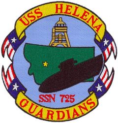 SSN-725 USS HELENA
Namesake. The City of Helena, Montana
Awarded. 19 Apr 1982
Builder.	General Dynamics Electric Boat
Laid down. 28 March 1985
Launched. 28 June 1986
Commissioned.	11 July 1987
Homeport. Norfolk, VA
Motto. Proud and Fearless
Status. in active service
Class and type. Los Angeles-class submarine
Displacement:	
5,808 long tons (5,901 t) light
6,203 long tons (6,303 t) full
395 long tons (401 t) dead
Length. 110.3 m (361 ft 11 in)
Beam. 10 m (32 ft 10 in)
Draft. 9.4 m (30 ft 10 in)
Installed power. Steam Turbine (nuclear)
Propulsion:	
1 × S6G PWR nuclear reactor with D2W core (165 MW), HEU 93.5%)
2 × steam turbines (33,500) shp
1 × shaft
1 × secondary propulsion motor 325 hp (242 kW)
Complement. 12 officers; 98 enlisted
Armament. 4 × 21 in (533 mm) bow tubes, 10 Mk48 ADCAP torpedo reloads, Tomahawk land attack missile block 3 SLCM range 1,700 nautical miles (3,100 km), Harpoon anti–surface ship missile range 70 nautical miles (130 km), mine laying Mk67 mobile Mk60 captor mines

