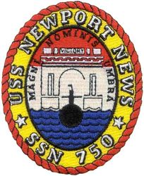 SSN-750 USS Newport News
Namesake. The City of Newport News, VA
Awarded. 19 Apr 1982
Builder. Newport News Shipbuilding
Laid down. 3 Mar 1984
Launched. 15 Mar 1986
Commissioned. 3 Jun 1989
Homeport. Groton, CT
Motto. Magni Nominis Umbra (Latin:"Under the shadow of a great name")
Status. in active service
Class and type. Los Angeles-class attack submarine
Displacement:	
5,700 long tons (5,791 t) light
6,072 long tons (6,169 t) full
1,372 long tons (1,394 t) dead
Length. 110.3 m (361 ft 11 in)
Beam. 10 m (32 ft 10 in)
Draft. 9.4 m (30 ft 10 in)
Propulsion:	
1 × S6G PWR nuclear reactor with D2W core (165 MW), HEU 93.5%
2 × steam turbines (33,500) shp
1 × shaft
1 × secondary propulsion motor 325 hp (242 kW)
Speed:	
25 knots (46 km/h) surfaced
30 knots (56 km/h) submerged (actual top speed classified)
Test depth. 290 m (950 ft)
Complement. 13 officers; 121 enlisted
Armament:	
4 × 21 in (533 mm) bow tubes
Mark 48 torpedo
Harpoon missile
Tomahawk cruise missile

