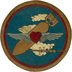757th Bombardment Squadron, Heavy
Constituted 757th Bombardment Squadron (Heavy) on 19 May 1943. Activated on 1 Jul 1943. Inactivated on 28 Aug 1945. Redesignated 757th Bombardment Squadron (Very Heavy) on 13 Mar 1947. Activated in the reserve on 12 Jul 1947. Inactivated on 27 Jun 1949. 

WW-II era, painted on incised leather

Alamogordo AAFld, NM, 1 Jul 1943; Kearns, UT, 2 Sep 1943; Davis-Monthan Field, AZ, 22 Sep 1943; Westover Field, MA, 31 Oct 1943-3 Jan 1944; Giulia Airfield, Italy, 13 Feb 1944-2 Aug 1945; Sioux Falls AAFld, SD, c. 14-28 Aug 1945. 

