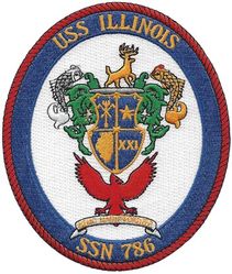 SSN-786 USS Illinois
Namesake. State of Illinois
Awarded. 22 Dec 2008
Builder. General Dynamics Electric Boat
Laid down. 2 Jun 2014
Launched. 8 Aug 2015
Christened. 10 Oct 2015
Acquired. 27 Aug 2016
Commissioned. 29 Oct 2016
Homeport. Pearl Harbor, HI
Motto. Nemo Magis Fortiter ("None more brave") 
Status. in active service
Class and type. Virginia-class fast-attack submarine
Displacement. app. 7800 long tons (7925 metric tons) submerged
Length. 114.9 meters (377 feet)
Beam. 10.3 meters (34 feet)
Propulsion:	
1 × S9G PWR nuclear reactor 280,000 shp (210 MW), HEU 93%
2 × steam turbines 40,000 shp (30 MW)
1 × single shaft pump-jet propulsor
1 × secondary propulsion motor
Speed. 25 knots (46 km/h)
Range. Essentially unlimited distance; 33 years
Test depth. greater than 800 feet (240 meters)
Complement. 134 officers and men
Armament: 12 × VLS (BGM-109 Tomahawk cruise missile) 4 × 533mm torpedo tubes (Mk-48 ADCAP torpedo)

