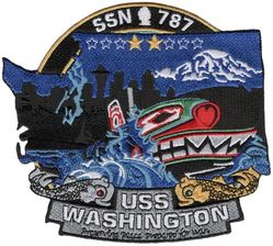 SSN-787 USS Washington
Namesake. State of Washington
Awarded. 22 Dec 2008
Builder. Newport News Shipbuilding
Laid down. 22 Nov 2014
Launched. 13 Apr 2016
Christened. 5 Mar 2016
Acquired. 26 May 2017
Commissioned. 7 Oct 2017
Homeport. Naval Station Norfolk, VA
Motto. "Preserving Peace, Prepared for War" 
Status. in active service
Class and type. Virginia-class fast-attack submarine
Displacement. app. 7800 long tons (7925 metric tons) submerged
Length. 114.9 meters (377 feet)
Beam. 10.3 meters (34 feet)
Propulsion:	
1 × S9G PWR nuclear reactor 280,000 shp (210 MW), HEU 93%
2 × steam turbines 40,000 shp (30 MW)
1 × single shaft pump-jet propulsor
1 × secondary propulsion motor
Speed. 25 knots (46 km/h)
Range. Essentially unlimited distance; 33 years
Test depth. greater than 800 feet (240 meters)
Complement. 134 officers and men
Armament: 12 × VLS (BGM-109 Tomahawk cruise missile) 4 × 533mm torpedo tubes (Mk-48 ADCAP torpedo)

