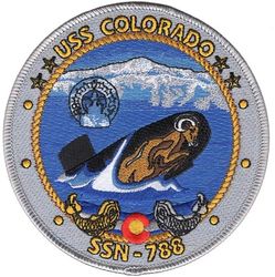 SSN-788 USS Colorado
Namesake. The State of Colorado
Awarded. 22 Dec 2008
Builder. General Dynamics Electric Boat
Laid down. 7 Mar 2015
Launched. 29 Dec 2016
Christened. 3 Dec 2016
Commissioned. 17 Mar 2018[
Homeport. Groton, CT
Motto. Terra Marique Indomita (By land and sea, untamed) 
Status. in active service
Class and type. Virginia-class fast-attack submarine
Displacement. app. 7800 long tons (7925 metric tons) submerged
Length. 114.9 meters (377 feet)
Beam. 10.3 meters (34 feet)
Propulsion:	
1 × S9G PWR nuclear reactor 280,000 shp (210 MW), HEU 93%
2 × steam turbines 40,000 shp (30 MW)
1 × single shaft pump-jet propulsor
1 × secondary propulsion motor
Speed. 25 knots (46 km/h)
Range. Essentially unlimited distance; 33 years
Test depth. greater than 800 feet (240 meters)
Complement. 134 officers and men
Armament: 12 × VLS (BGM-109 Tomahawk cruise missile) 4 × 533mm torpedo tubes (Mk-48 ADCAP torpedo)

