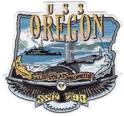 SSN-793 USS Oregon
Namesake. State of Oregon
Ordered. 28 Apr 2014
Builder. General Dynamics Electric Boat, Groton, CT
Laid down. 8 Jul 2017
Launched. 25 Jun 2020
Christened. 5 Oct 2019
Acquired. 26 Feb 2022
Commissioned. 28 May 2022
Homeport. Groton, CT
Class and type. Virginia-class fast-attack submarine
Displacement. 7,800 tons
Length. 377 ft (115 m)
Beam. 34 ft (10.4 m)
Draft. 32 ft (9.8 m)
Propulsion. S9G reactor auxiliary diesel engine
Speed. 25 knots (46 km/h; 29 mph)
Endurance. can remain submerged for up to 3 months
Test depth. greater than 800 ft (244 m)
Complement. 15 officers; 120 enlisted men
Armament:	
12 x VLS tubes for BGM-109 Tomahawk
4 x 21-inch (533 mm) torpedo tubes for Mk-48 torpedoes

