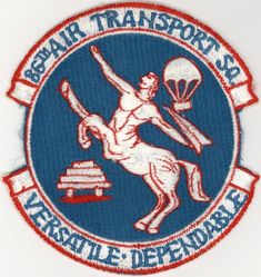 86th Air Transport Squadron, Heavy
Constituted as the 86th Transport Squadron (Cargo & Mail) on 15 Apr 1943. Disbanded on 15 Nov 1945. Reconstituted as the 86th Air Transport Squadron, Medium on 20 Jun 1952. Activated on 20 Jul 1952. Redesignated 86th Air Transport Squadron, Medium (Augmented) on 1 Dec 1952; 86th Air Transport Squadron, Medium on 1 May 1954. Inactivated on 1 Jul 1955. Redesignated the 86th Air Transport Squadron, Heavy and activated on 21 Dec 1962. Redesignated the 86th Military Airlift Squadron on 8 Jan 1966; 86th Airlift Squadron on 1 Nov 1991. Inactivated on 1 Nov 1993.
