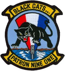 Patrol Squadron 91 (VP-91)
VP-91 "Black Cats"
1991-1999 (3rd insignia)
Established as VP-91 (2nd VP-91) on 1 Nov 1970-31 Mar 1999.
Lockheed P-3C UIII Orion
