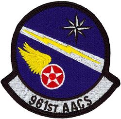 961st Airborne Air Control Squadron
Active 1 Aug 1994 - present. Emblem approved: 7 Nov 1995 (emblem approved in 1981 for 961 AWACSS was officially "modified" by removing the torii gate). 
