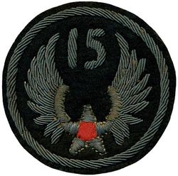 15th Air Force
Established as Fifteenth Air Force on 30 Oct 1943. Activated on 1 Nov 1943. Inactivated on 15 Sep 1945.

Insignia approved on 19 Feb 1944. Attributed to Albert Halweg

Stations. Tunis, Tunisia, 1 Nov 1943; Bari, Italy, 1 Dec 1943-15 Sep 1945.
