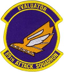 89th Attack Squadron Evaluator
Organized as 89 Aero Squadron on 19 Aug 1917.  Demobilized on 19 May 1919.  Reconstituted and consolidated (1936) with 89 Observation Squadron (Long Range, Light Bombardment) which was constituted on 1 Mar 1935.  Redesignated as: 89 Reconnaissance Squadron on 24 Oct 1936; 89 Reconnaissance Squadron (Medium Range) on 22 Dec 1939.  Activated on 1 Feb 1940.  Redesignated as: 89 Reconnaissance Squadron (Medium) on 20 Nov 1940; 432 Bombardment Squadron (Medium) on 22 Apr 1942.  Inactivated on 26 Nov 1945.  Redesignated as 432 Expeditionary Bomb Squadron, and converted to provisional status, on 16 Jan 2002.  Withdrawn from provisional status, and redesignated as 432 Bomb Squadron on 16 Feb 2007.  Redesignated as 432 Attack Squadron on 1 Sep 2011.  Activated on 1 Oct 2011.  Redesignated as 89 Attack Squadron on 21 Jun 2016.
