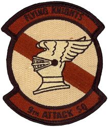 9th Attack Squadron
Constituted 9 Pursuit Squadron (Interceptor) on 20 Nov 1940. Activated on 15 Jan 1941. Redesignated: 9 Fighter Squadron on 15 May 1942; 9 Fighter Squadron, Twin Engine, on 25 Jan 1943; 9 Fighter Squadron, Single Engine, on 19 Feb 1944; 9 Fighter Squadron, Two Engine, on 6 Nov 1944; 9 Fighter Squadron, Single Engine, on 8 Jan 1946; 9 Fighter Squadron, Jet Propelled, on 1 May 1948; 9 Fighter Squadron, Jet, on 10 Aug 1948; 9 Fighter-Bomber Squadron on 1 Feb 1950; 9 Tactical Fighter Squadron on 8 Jul 1958; 9 Fighter Squadron on 1 Nov 1991, Inactivated on 16 May 2008. Redesignated 9 Attack Squadron and activated on 4 Oct 2012-.
Keywords: Desert
