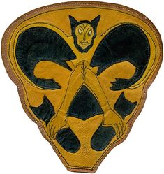 374th Bombardment Squadron, Heavy
Constituted 374th Bombardment Squadron (Heavy) on 28 Jan 1942. Activated on 15 Apr 1942. Inactivated on 6 Jan 1946.

Insignia approved on 13 Jul 1952. Indian made painted multi piece leather.

Gowen Field, ID, 15 Apr 1942; Davis-Monthan Field, AZ, 18 Jun 1942; Alamogordo, NM, 24 Jul 1942; Davis-Monthan Field, AZ, 28 Aug 1942; Wendover Field, UT, 1 Oct 1942; Pueblo AAB, CO, 30 Nov 1942-2 Jan 1943; Chengkung, China, 20 Mar 1943; Kwanghan, China, 18 Feb 1945; Rupsi, India, 27 Jun-14 Oct 1945; Camp Kilmer, NJ, 5-6 Jan 1946.

