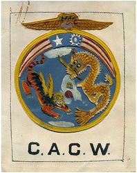 Chinese American Composite Wing (Provisional)
Initially formed as the 1st Bomb Group (Provisional) and the 3rd Fighter Group (Provisional), Republic of China Air Force on 31 Jul 1943. Established as Chinese American Composite Wing (Provisional), USAAF, and activated on 1 Oct 1943. Inactivated on 1 Aug 1945.

Most CACW bases existed near the boundary of Japanese-Occupied China, and one "Valley Field" existed in an area within Japanese-held territory. Specific field locations include Hanchung, Ankang, Hsian, Laohokow, Enshih, Liangshan, Peishyi, Chihkiang, Hengyang, Kweilin, Liuchow, Chanyi, Suichwan, and Lingling.

On 15 Jun 1944 the long history behind the adoption of an authoritative CACW insignia came to its successful conclusion. As far back as late March it had been planned to adopt an insignia for CACW. By late May a design submitted by Captain Harry L. Kebric had been tentatively adopted. To make the dragon in his design look less reluctant, and to get a typical Chinese dragon into the composition, Captain Kebric had the design further developed by Mr. Chen Yen Chian, an artist on the staff of the Kweilin Office of War Information, OWI. This improved design was adopted at the 15 Jun meeting of the Wing Insignia Selection Committee, and was submitted, through channels, to the War Board for final approval.

Indian made painted multi piece leather

