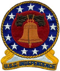 CV-62 USS Independence 
Namesake. Independence, condition of a nation in which the population exercise self-government, and sovereignty over its territory
Ordered. 2 Jul 1954
Builder. New York Navy Yard, NY
Cost. $182.3 million
Laid down. 1 Jul 1955
Launched. 6 Jun 1958
Commissioned. 10 Jan 1959
Decommissioned. 30 Sep 1998
Reclassified. CV-62, 28 Feb 1973
Stricken. 8 Mar 2004
Motto. Freedom's Flagship
Fate. Scrapped from 2017-2019
Class and type. Forrestal-class aircraft carrier
Displacement:	
60,000 long tons (61,000 t) standard
80,643 long tons (81,937 t) full load
Length. 1,070 ft (326.1 m)
Beam:	
130.0 ft (39.63 m) waterline
270 ft (82.3 m) extreme
Draft	37 ft (11.3 m)
Propulsion:	
4 Westinghouse geared turbines, four shafts, 280,000 shaft horsepower (210,000 kW)
8 Babcock & Wilcox boilers
Speed. 34 knots (63 km/h; 39 mph)
Range:	
8,000 nautical miles (15,000 km) at 20 knots (37 km/h)
4,000 nautical miles (7,400 km) at 30 knots (56 km/h)
Complement: 3,126 (ship's crew), 2,089 (air wing), 70 (flag staff), 72 (Marines)
Sensors and processing systems:	
AN/SPS-48C 3D air search radar
AN/SPS-49(V5) 2D air search radar
AN/SPS-67(V1) surface search radar
AN/SPS-64 navigation radar
Mk 91 Missile fire-control radar
Electronic warfare & decoys:	
AN/SLQ-29
Mark 36 SRBOC decoy rocket launcher
Armament:	
8 × 5"/54 caliber Mark 42 guns (127 mm)
2× 8 NATO Sea Sparrow
3× Phalanx CIWS
Aircraft carried: 70-90

