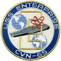 CVN-65 USS Enterprise 
Namesake. USS Enterprise, previously 6 USN ships with this name
Ordered. 15 Nov 1957
Builder. Newport News Shipbuilding, VA
Cost. $451.3 million
Laid down. 4 Feb 1958
Launched. 24 Sep 1960
Commissioned. 25 Nov 1961
In service. 12 Jan 1962
Reclassified. CVN-65 from CVA(N)-65
Out of service. 1 Dec 2012
Stricken. 3 Feb 2017
Motto. We are Legend; Ready on Arrival; The First, the Finest; Eight Reactors, None Faster
Status. Awaiting recycling at HII Shipyard, Newport News, VA
Class and type. Enterprise-class aircraft carrier
Displacement. 93,284 long tons (94,781 metric tons) Full Load
Length:	
1,123 ft (342 m) (after refit)
1,088 ft (332 m) (original)
Beam:	
132.8 ft (40.5 m) (waterline)
257.2 ft (78.4 m) (extreme)
Draft. 39 ft (12 m)
Propulsion:	
8 × Westinghouse A2W nuclear reactors
4 x Westinghouse geared steam turbines
4 × shafts
280,000 shp (210 MW)
Speed. 33.6 kn (38.7 mph; 62.2 km/h)
Range. Unlimited distance; 20–25 years
Complement. 5,828 (maximum), Ship's company: 3,000 (2,700 Sailors, 150 Chiefs, 150 Officers), Air wing: 1,800 (250 pilots, and 1,550 support personnel)
Sensors and processing systems:
AN/SPS-48 3D air search radar
AN/SPS-49 2D air search radar
MK-23 Target Acquisition System Fire Control Radar
Electronic warfare & decoys:	
AN/SLQ-32 Electronic Warfare Suite
Mark 36 SRBOC
Armament:	
3 × NATO Sea Sparrow launchers
3 × 20 mm Phalanx CIWS mounts
2 RAM launchers
Armor. 8 in (20 cm) aluminum belt (equivalent to 4 in (10 cm) rolled homogeneous steel armor), armored flight deck, hangar, magazines and reactor
Aircraft carried. Hold up to 90, 60+ (normally)
Aviation facilities. Flight deck: 1,123 ft (342 m), Equipped with 4 steam-powered catapults

