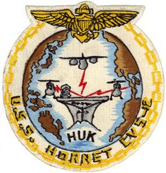 CVS-12 USS Hornet
 Namesake. Hornet, are the largest of the eusocial wasps, similar to yellowjackets. Eighth USN ship named Hornet
Ordered. 20 May 1940
Awarded. 9 Sep 1940
Builder. Newport News Shipbuilding, VA
Laid down. 3 Aug 1942
Launched. 30 Aug 1943
Commissioned. 29 Nov 1943
Decommissioned. 15 Jan 1947
Recommissioned. 11 Sep 1953
Decommissioned. 26 Jun 1970
Reclassified:	
CVA-12, 1 Oct 1952
CVS-12, 27 Jun 1958
Stricken. 25 Jul 1989
Status. Museum ship at the USS Hornet Museum in Alameda, Ca
General characteristics (as built)
Class and type. Essex-class aircraft carrier
Displacement:	
27,100 long tons (27,500 t) (standard)
36,380 long tons (36,960 t) (full load)
Length:	
820 feet (249.9 m) (wl)
872 feet (265.8 m) (o/a)
Beam. 93 ft (28.3 m)
Draft. 34 ft 2 in (10.41 m)
Installed power. 8 × Babcock & Wilcox boilers 150,000 shp (110,000 kW)
Propulsion:	
4 × geared steam turbines
4 × screw propellers
Speed. 33 knots (61 km/h; 38 mph)
Range. 14,100 nmi (26,100 km; 16,200 mi) at 20 knots (37 km/h; 23 mph)
Complement. 2,600 officers and enlisted men
Armament:	
12 × 5 in (127 mm) DP guns
32 × 40 mm (1.6 in) AA guns
46 × 20 mm (0.8 in) AA guns
Armor:
Waterline belt: 2.5–4 in (64–102 mm)
Deck: 1.5 in (38 mm)
Hangar deck: 2.5 in (64 mm)
Bulkheads: 4 in (102 mm)
Aircraft carried:	90

