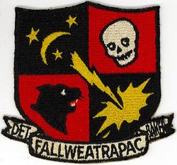 Fleet All Weather Training Unit Pacific (FAWTUPAC) Detachment Baker
Established as Attack & Combat Training Unit Pacific (NACTUPAC) on 22 Aug 1944. Redesignated Night Defense Squadron Pacific (NDEVRONPAC) on 6 Apr 1946; Composite Squadron, Night ONE (VCN-1) on 11 Nov 1946; Fleet All Weather Training Unit Pacific (FAWTUPAC) on 1 Sep 1948, All-Weather Fighter Squadron THREE (VF-(AW)-3) (2nd) on 2 May 1958. Disestablished on 1 Mar 1963. 
Insignia approved on 17 Oct 1947, modified for use as FAWTUPAC in 1948.

Grumman F8F-1 Bearcat, 1946-1948
Grumman F7F-3 Tigercat, 1946-1948
Ryan FR-1 Fireball, 1946-1949
Douglas F3D-2 Skynight, 1953-1958
Douglas F4D-1 Skyray, 1956-1963

