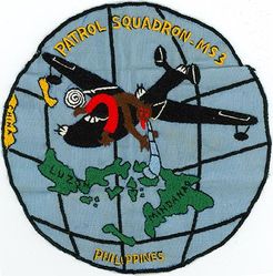 Medium Patrol Squadron (Seaplane) MS-3 (VP-MS-3)
Established as Patrol Squadron TWENTY EIGHT (VP-28) on 1 July 1944. Redesignated: Patrol Bombing Squadron TWENTY EIGHT (VPB-28) on 1 Oct 1944; Patrol Squadron TWENTY EIGHT (VP-28) on 25 Jun 1946; Redesignated Medium Patrol Squadron (Seaplane) THREE (VP-MS-3) on 15 Nov 1946; Patrol Squadron FORTY THREE (VP-43) on 1 Sep 1948, the third squadron to be assigned the VP-43 designation. Disestablished on 31 Mar 1949.

Insignia approved on 20 Sep 1946.

Martin PBM-3D Mariner

