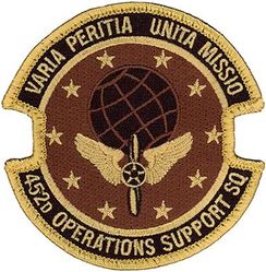 452d Operations Support Squadron
Translation: VARIO PERTIA UNITA MISSIO = Varied in Expertise United in Mission
Keywords: desert