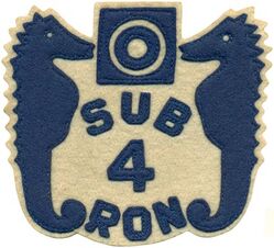 Submarine Squadron 4 (SUBRON 4
Submarine Squadron 4 (SUBRON 4) was raised at the Pearl Harbor submarine base in 1930.
During the Japanese attack on Pearl Harbor, HI, on 7 Dec 1941, the squadron was comprised of:
Submarine Squadron 4 Headquarters, at Pearl Harbor Submarine Base.
USS Litchfield (DD-336), underway south of Oahu – Tactical Flagship
USS Widgeon (ASR-1)

Submarine Division 41, at Naval Base San Diego.
USS S-18 (SS-123) (F)
USS S-23 (SS-128)
USS S-27 (SS-132), being overhauled at Mare Island Naval Shipyard
USS S-28 (SS-133), being overhauled at Mare Island Naval Shipyard
USS S-34 (SS-139)
USS S-35 (SS-140)

Submarine Division 42, at Pearl Harbor Submarine Base.
USS Argonaut (SM-1) (F), on patrol in the vicinity of Midway Atoll
USS Narwhal (SS-167) (F)
USS Nautilus (SS-168), at Mare Island Naval Shipyard
USS Dolphin (SS-169)
USS Cachalot (SS-170)
USS Cuttlefish (SS-171), being overhauled at Mare Island Naval Shipyard

Submarine Division 43, at Pearl Harbor Submarine Base. 
USS Plunger (SS-179) (F), underway en-route from Mare Island Naval Shipyard
USS Pollack (SS-180), underway en-route from Mare Island Naval Shipyard
USS Pompano (SS-181), underway en-route from Mare Island Naval Shipyard
On 13 Jan 1943, the command of Submarine Base Pearl Harbor and Submarine Squadron 4 were separated, due to the demands on each command by war time operations.
In about Aug 1945, the squadron began operations from Key West, FL, as part of the US Atlantic Fleet.
In 1959, the squadron was moved to the Charleston Naval Base, SC. Its new home port was Pier Mike. The move was part of a plan to disperse the Atlantic Fleet so it would be less vulnerable to nuclear attack. The squadron soon came to be known as the “Swamp Fox squadron” in reference to Francis Marion, an American Revolutionary War general nicknamed the “Swamp Fox”.
The squadron was deactivated in late 1995 just prior to the official closure of Charleston Naval Shipyard on 1 Apr 1996.

