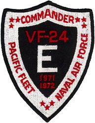 Fighter Squadron 24 (VF-24) (3rd) Battle Effectiveness Award 1971-1972
Established as Fighter Squadron TWO HUNDRED ELEVEN (VF-211) () on 15 Sep 1948. Disestablished on 16 May 1949. Reestablished on 1 Jul 1955. Redesignated Fighter Squadron TWENTY  FOUR (VF-24) (3rd) “Checkertails” on 9 Mar 1959. Redesignated Fighter Squadron TWO HUNDRED FOURTEEN (VF-214) on 1 Sep 1964; Fighter Squadron TWENTY  FOUR (VF-24) 17 Sep 1964. Disestablished on 31 Aug 1996.

North American FJ-3 Fury, 1955-1957
Vought F8U-1/2/F-8H/J Crusader, 1957-1975
Grumman F-14A Tomcat, 1976-1996

Deployments:
15 Aug 1959-25 Mar 1960, USS Midway	(CVA-41) CVG-2, F8U-1, WestPac
15 Feb 1961-28 Sep 1961, USS Midway (CVA-41) CVG-2, F8U-2, WestPac	
6 Apr 1962-20 Oct 1962, USS Midway (CVA-41) CVG-2, F8U-2, WestPac	
8 Nov 1963-26 May 1964, USS Midway (CVA-41) CVG-2, F-8C, WestPac
10 Nov 1965-1 Aug 1966, USS Hancock (CVA-19), CVW-21, F-8C, WestPac/Vietnam
26 Jan 1967-25 Aug 1967, USS Bon Homme Richard (CVA-31), CVW-21, F-8C, WestPac/Vietnam 	
18 Jul 1968-3 Mar 1969, USS Hancock (CVA-19), CVW-21	, F-8H, WestPac/Vietnam	
2 Aug 1969-15 Apr 1970, USS Hancock (CVA-19), CVW-21, F-8H, WestPac/Vietnam	
22 Oct 1970-3 Jun 1971, USS Hancock (CVA-19), CVW-21, F-8J, WestPac/Vietnam	
7 Jan 1972-3 Oct 1972, USS Hancock (CVA-19), CVW-21, F-8J, WestPac/Vietnam	
8 May 1973-8 Jan 1974, USS Hancock (CVA-19), CVW-21, F-8J, WestPac/Vietnam	
18 Mar 1975-20 Oct 1975, USS Hancock (CVA-19), CVW-21, F-8J, WestPac/Vietnam	
12 Apr 1977-21 Nov 1977, USS Constellation (CV-64), CVW-9, F-14A, WestPac	
26 Sep 1978-17 May 1979, USS Constellation (CV-64), CVW-9, F-14A, WestPac/Indian Ocean	
26 Feb 1980-15 Oct 1980, USS Constellation (CV-64), CVW-9, F-14A, WestPac/Indian Ocean	
20 Oct 1981-23 May 1982, USS Constellation (CV-64), CVW-9, F-14A, WestPac/Indian Ocean
15 Jul 1983-29 Feb 1984, USS Ranger (CV-61), CVW-9, F-14A, Central America/WestPac/Indian Ocean
24 Jul 1985-21 Dec 1985, USS Kitty Hawk (CV-63), CVW-9, F-14A, WestPac/Indian Ocean
3 Jan 1987-3 Jul 1987, USS Kitty Hawk (CV-63), CVW-9, F-14A, World Cruise	
2 Sep 1988-4 Mar 1989, USS Nimitz (CVN-68), CVW-9, F-14A, WestPac/Indian Ocean/Arabian Gulf
15 Jun 1989-9 Jul 1989, USS Nimitz (CVN-68), CVW-9, F-14A, NorPac	
25 Feb 1991-24 Aug 1991, USS Nimitz (CVN-68), CVW-9, F-14A, WestPac/Indian Ocean/Arabian Gulf	
2 Feb 1993-29 Jul 1993, USS Nimitz (CVN-68), CVW-9, F-14A, WestPac/Indian Ocean/Arabian Gulf
27 Nov 1995 20 May 1996, USS Nimitz (CVN-68), CVW-9, F-14A, WestPac/Indian Ocean/Arabian Gulf


