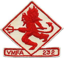 Marine Fighter Attack Squadron 232 (VMFA-232)
Established as Fighting Squadron 3M (VF-3M) on 1 Sep 1925. Redesignated Fighting Squadron 10M (VF-10M) on 1 Jul 1927; Fighting Squadron 6M (VF-6M) on 1 Jul 1928; Fighting Squadron 10M (VF-10M) on 1 Jul 1930; Fighting Squadron 4M (VF-4M) on 1 Jul 1933; Marine Bombing Squadron 2 (VMB-2) on 1 Jul 1937; Marine Scout Bombing Squadron 232 (VMSB-232) on 1 Jul 1941; Marine Torpedo Bombing Squadron 232 (VMTB-232) on 1 Jun 1943. Disestablished on 16 Nov 1945. Reestablished in the USMCR as Marine Fighting Squadron 232 (VMF-232) on 3 Jul 1948; Marine Fighting Squadron (All Weather) 232 (VMF(AW)-232) on 1 Mar 1965; Marine Fighter Attack Squadron 232 (VMFA-232) on 8 Sep 1967-.

McDonnell Douglas F-4J/S Phantom II, 1967-1992
McDonnell Douglas F-18A/C Hornet, 1992-.

Insignia hand embroidered in Thailand 


