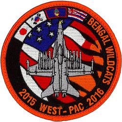Marine Fighter Attack Squadron (All-Weather) 224 (VMFA(AW)-224) Western Pacific Cruise 2015-2016
Established as Marine Fighting Squadron 224 (VMF-224) "Fighting Wildcats" on 1 May 1942. Redesignated Marine Attack Squadron 224 (VMA-224) on 1 Dec 1954; Marine All-Weather Attack Squadron 224 (VMA(AW)-224) on 1 Nov 1966; Marine Fighter Attack Squadron (All-Weather) 224 (VMFA(AW)-224) on 5 Mar 1993-.

McDonnell Douglas F/A-18D Hornet, 1993-.

