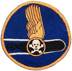 Torpedo Squadron 46 (VT-46) 
Established Torpedo Squadron FORTY SIX (VT-46) on 15 April 1944. Disestablished on 14 Sep 1945.  

Deployments: 
16 Feb 1945-1 Mar 1945, CVLG-46, CVL-25 USS Cowpens, Grumman TBM-1C Avenger
18 Mar 1945-10 Jun 1945, CLVG-46, CVL-22 USS Independence, Grumman TBM-1C Avenger

Insignia was approved 9 Aug 1944. USA made, schiffli embroidery on twill

