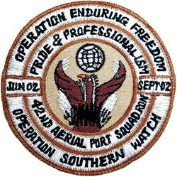 42d Aerial Port Squadron Operation SOUTHERN WATCH and ENDURING FREEDOM 2002
In country made.
Keywords: Desert