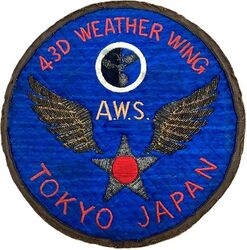 43d Weather Wing Morale
The 43d Weather Wing was responsible for weather service in U.S. Army and U.S. Army Air Forces units located in the Pacific, and for post-World War II rehabilitation of weather services in Japan, Korea, and the Philippines. Japan bullion and silk made.
