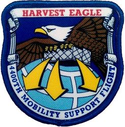 4400th Mobility Support Flight HARVEST EAGLE
HARVEST EAGLE kits are designated war reserve materials and maintained in a ready-to-deploy status in CONUS. Printed patch.
