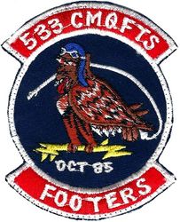 51st Tactical Fighter Wing Morale
Used by wing staff F-4E crews that had to split their flying time between the 36 TFS and 497 TFS located 160 miles apart due to a 51 wing DO directive. 533 Footers is 36 Fiends added to 497 Hooters. CMQFTS is Combined Mission Qualification Fighter Training Squadron. Korean made.
