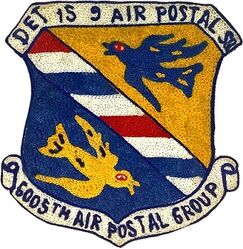 9th Air Postal Squadron Detachment 15
The 9th APS was located in Saigon with many detachments in Vietnam. The 6005th APG was located at Hickam AFB, HI. 9th APS Det 15 exact location is unknown but in the RVN. Chain stitch type make.
