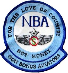 Non Bonus Aviator
In the 1980s, the USAF faced a shortage of pilots due to commercial airlines hiring military aviators. The Air Force initially planned to use a targeted approach, providing bonuses only to pilots in specialties experiencing shortages. The others felt slighted, thus the patch.
