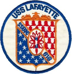 SSBN-616 USS Lafayette
Namesake. Gilbert du Motier, Marquis de Lafayette (1757-1834), a French hero of the American Revolutionary War
Ordered. 22 Jul 1960
Builder. General Dynamics Electric Boat
Laid down. 17 Jan 1961
Launched. 8 May 1962
Commissioned. 23 Apr 1963
Decommissioned. 12 Aug 1991
Stricken	. 12 Aug 1991
Fate. Entered Ship-Submarine Recycling Program 12 Aug 1991; recycling completed 25 Feb 1992
Class and type. Lafayette-class submarine Ballistic missile submarine 
Displacement:	
7,250 long tons (7,370 t) surfaced
8,250 long tons (8,380 t) submerged
Length. 425 ft (130 m)
Beam. 33 ft (10 m)
Draft. 31 ft 6 in (9.60 m)
Propulsion:	
1 × S5W reactor
2 × General Electric geared turbines=15,000 shp (11,000 kW)
Speed:
20 knots (37 km/h) surfaced
25 knots (46 km/h) submerged
Complement. Two crews (Blue Crew and Gold), 13 officers and 130 enlisted men each
Sensors and processing systems. BQS-4 sonar
Armament:	
4 × 21 in (530 mm) Mark 65 torpedo tubes with Mark 113 firecontrol system, for Mark 48 torpedoes
16 × vertical tubes for Polaris or Poseidon ballistic missiles

